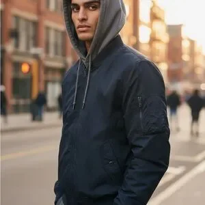 Hollister Dark Blue Bomber Jacket with Gray Accents
